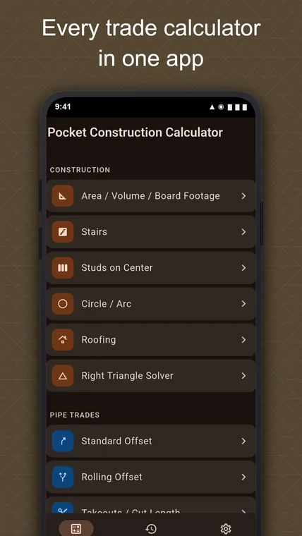 Pocket Construction Calculator tools screenshot