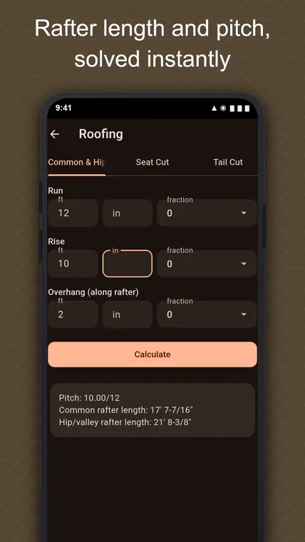 Pocket Construction Calculator roofing screenshot
