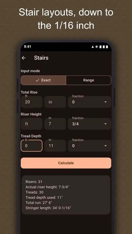 Pocket Construction Calculator stair layout screenshot